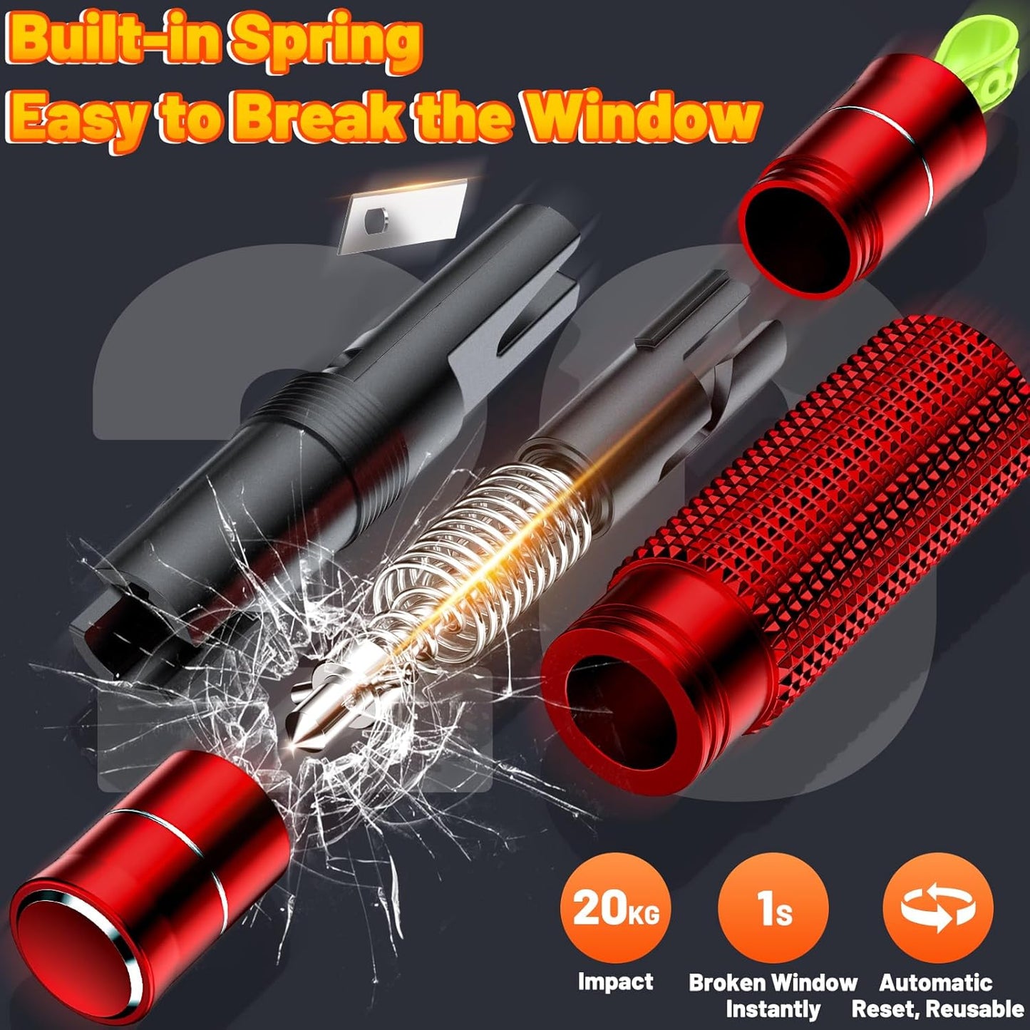 smosun Safehammer - Upgraded Safe Hammer Glass Breaker Under Water, Car Hammer Seatbelt Cutter Window Breaker Emergency Escape Tool, Safehammer Glass Breaker for New Cars (3PCS Red & Black & Silver)