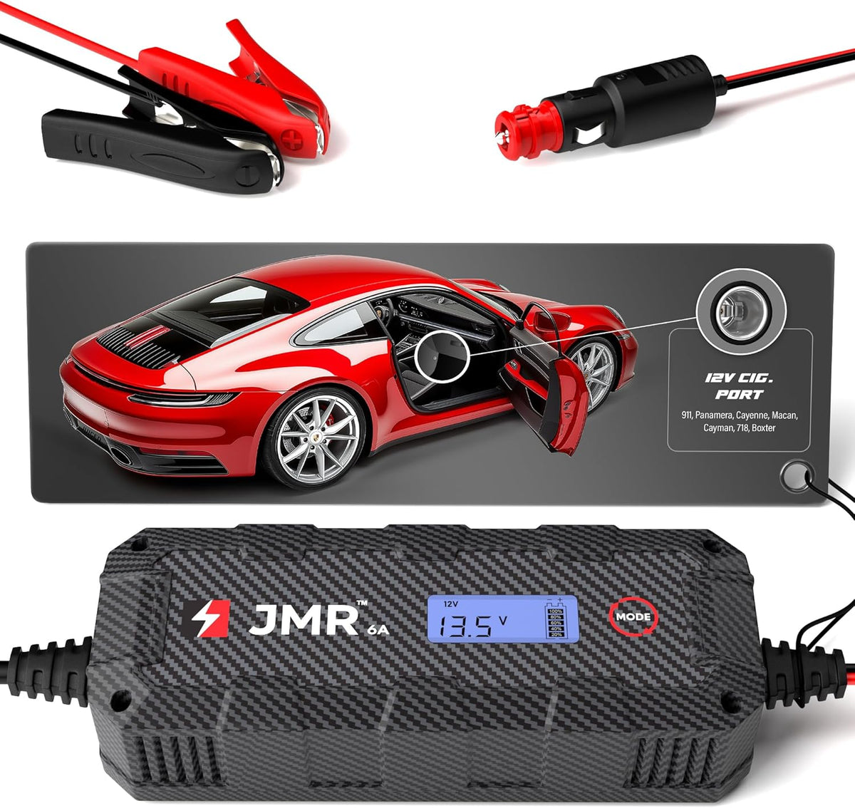 JMR 12V Battery Charger for Porsche, 12V Cig. Port, No Lithium Mode