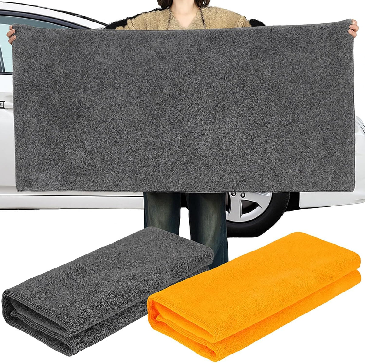 Mindsoft 2 Pcs Giant Car Drying Towel 55'' x 28'' Microfiber Towels Great Thick Soft Plush Towel Streak Free Lint Free Reusable Cars Accessories Highly Absorbent Quick Effortless Dry for Car Truck Suv