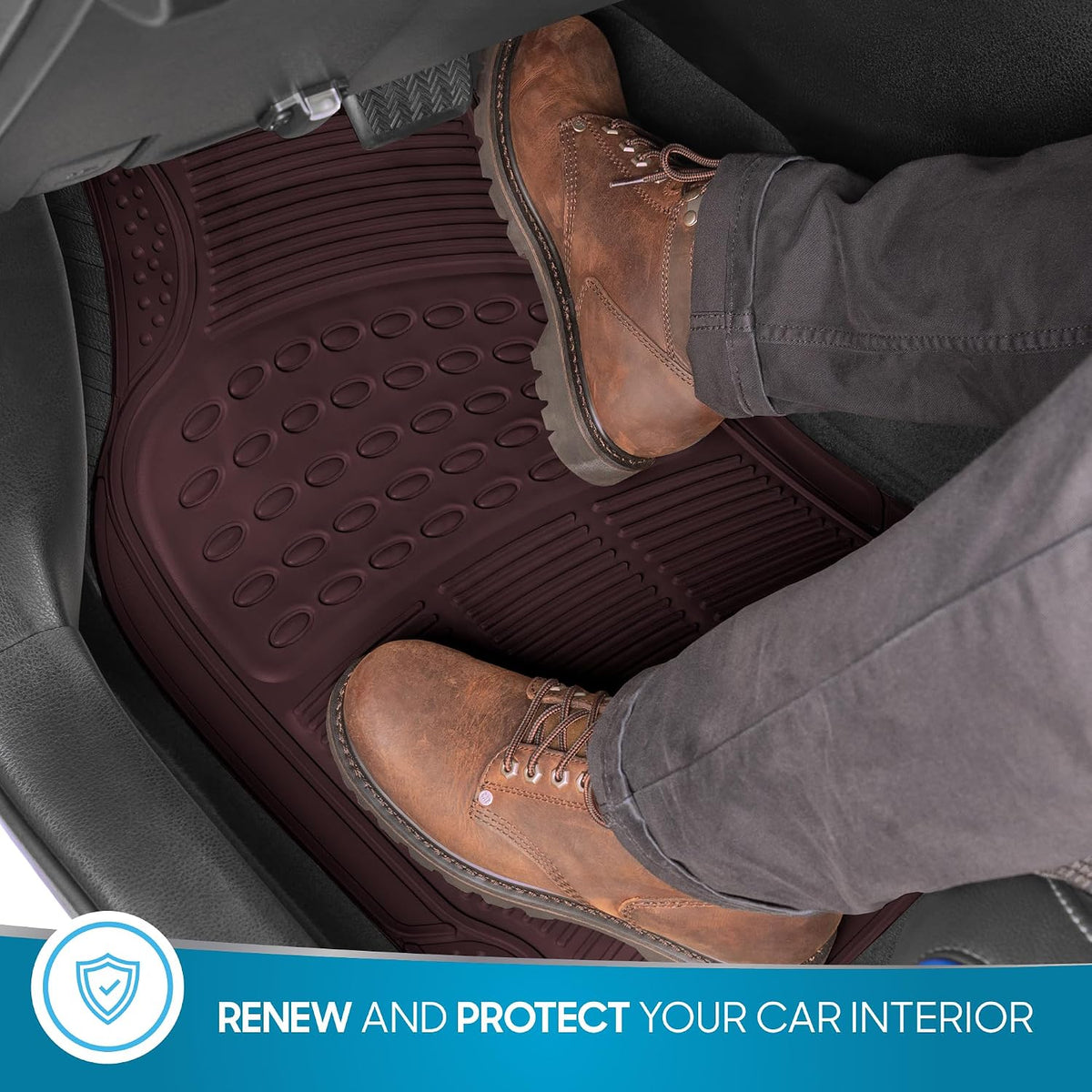 BDK ProLiner Car Floor Mats for Cars Trucks SUV 3pc All-Weather Burgundy