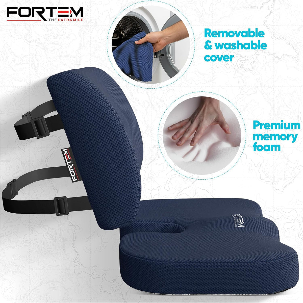 FORTEM Seat Cushion, Office Chair Cushion, Lumbar Support Pillow for Office Chair, Memory Foam Car Seat Cushions, Sciatica Coccyx Tailbone Pain Relief, Cushions for Back Support, Washable, Non Slip XL