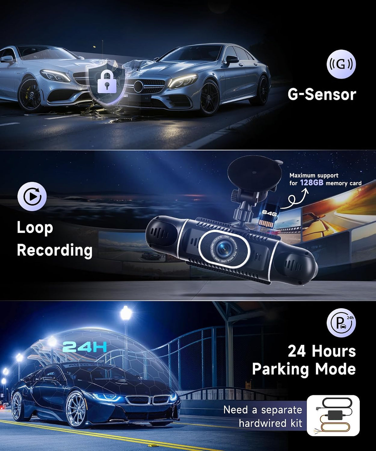 360° Dash Cam Front/Rear/Inside/Side 4-Channel Dash Camera FHD 2K+1080P×3 Car Dash Cam with WiFi, APP Control, 64GB SD Card Included, 8 IR Night Vision, G-Sensor, 24/7 Parking Mode