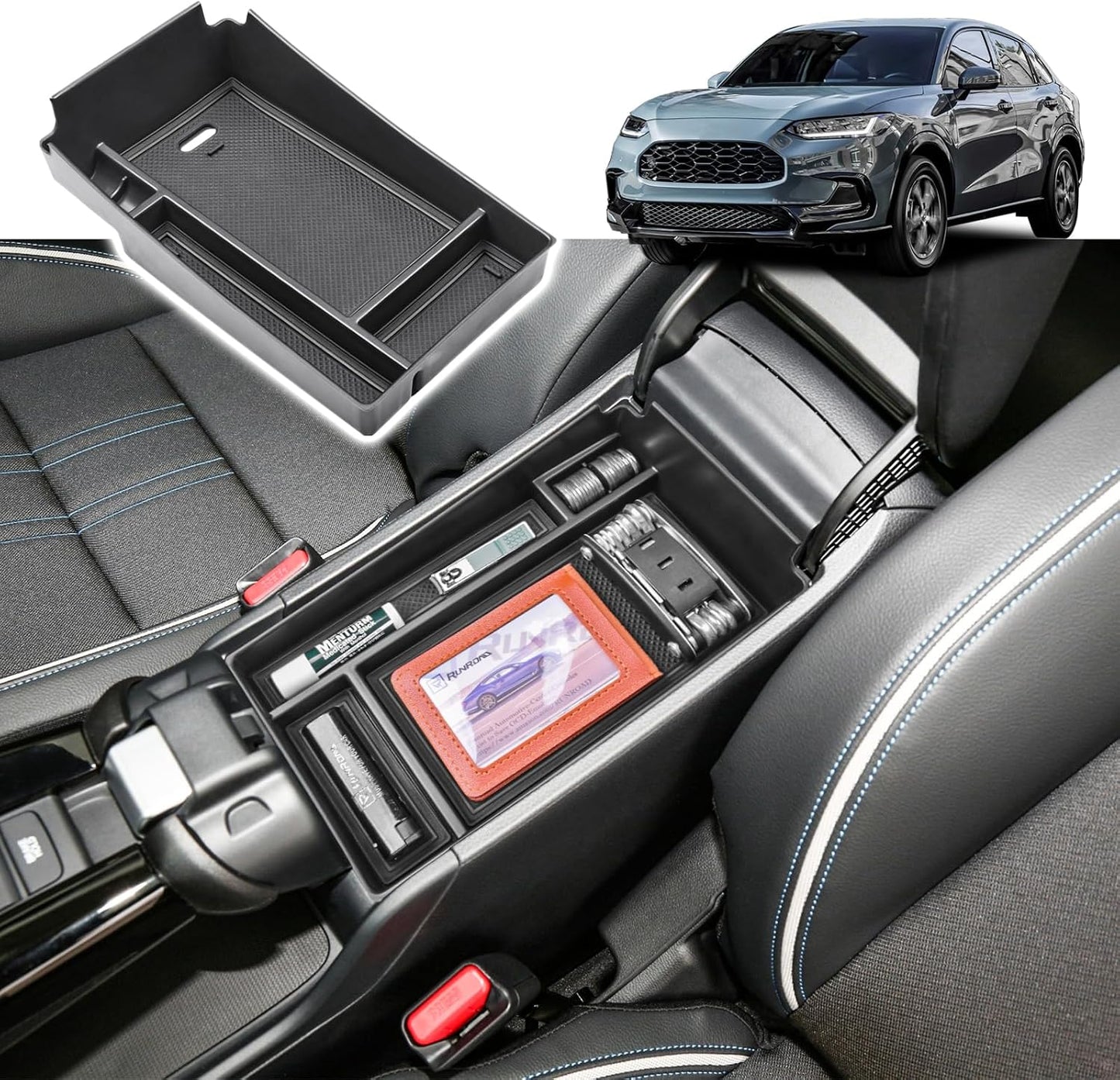 RUNROAD Center Console Organizer Tray Compatible with Honda HR-V 2023 2024 2025 2026 2027 HRV Accessories, ABS Console Organizer Armrest Storage Box Coin Holder, Black