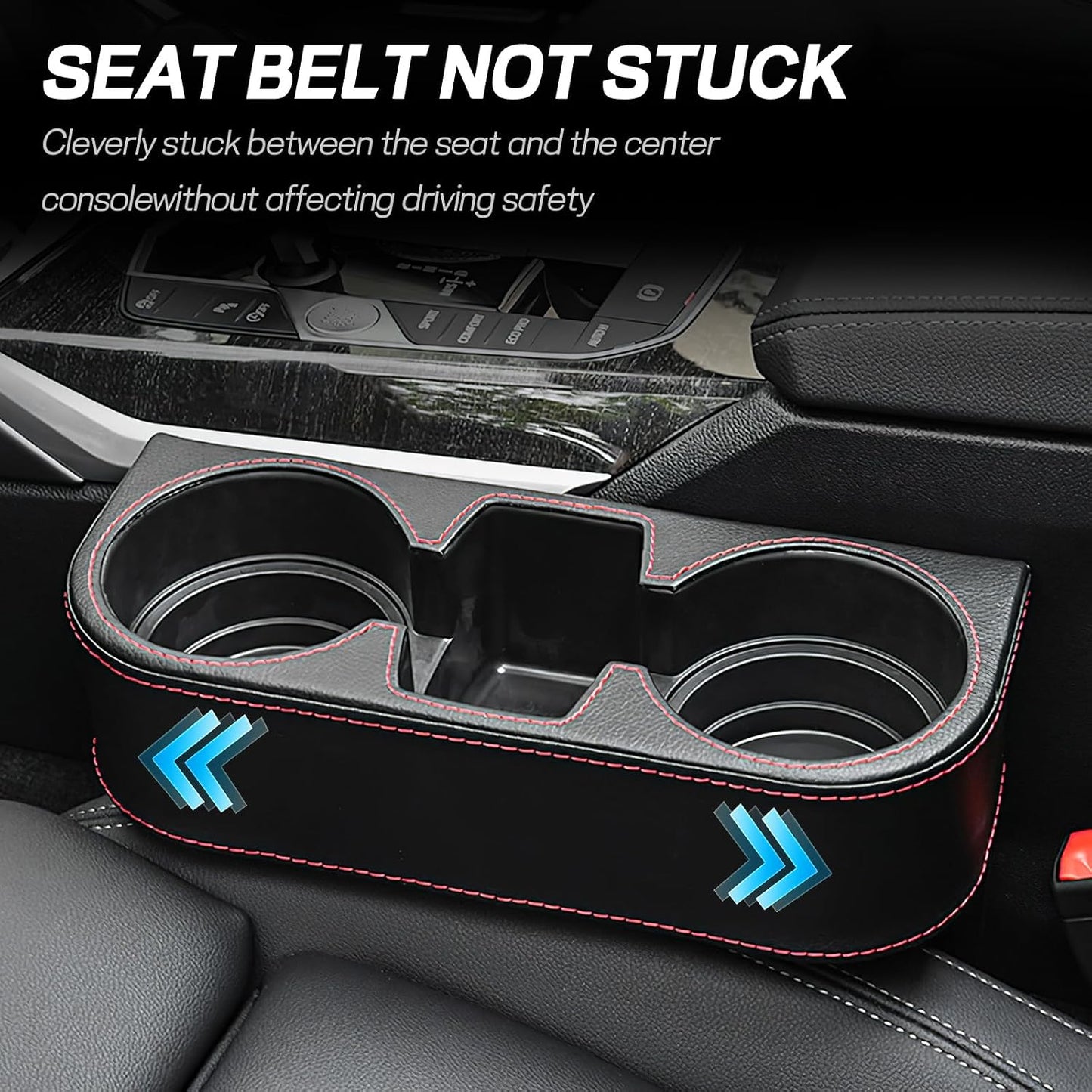 Car Cup Holder, Multifunctional Auto Drink Holder Gap Filler Storage Box, Leather Car Seat Organizer with Cup Holder, Universal Vehicle Front Seat Organizer for Bottle Phone (Black)