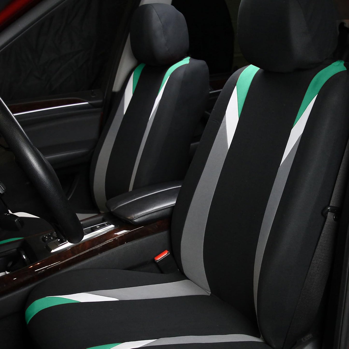 FH Group Front Set Cloth Car Seat Covers for Low Back Car Seats with Removable Headrest, Universal Fit, Airbag Compatible, Seat Cover for SUV, Sedan, Van, Mint
