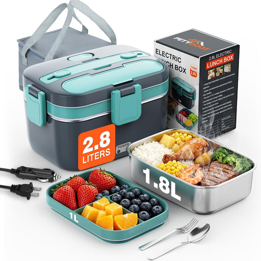 2.8L Electric Heated Lunch Box - 100W Portable Food Warmer for Adults, Leak-Proof & Dishwasher-Safe, Ideal for Car, Truck, Travel, Work, Gift for Men & Women