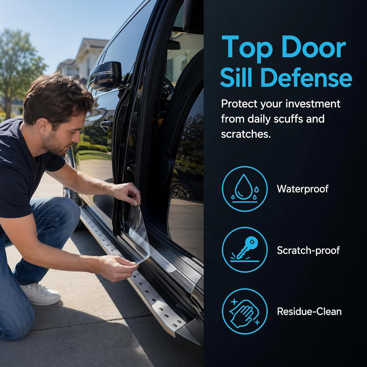 Clear Car Door Sill Protector, Anti-Scratch Paint Protection Film (PPF) Tape, Universal Wear-Resistant Strip for Door Edge Guards