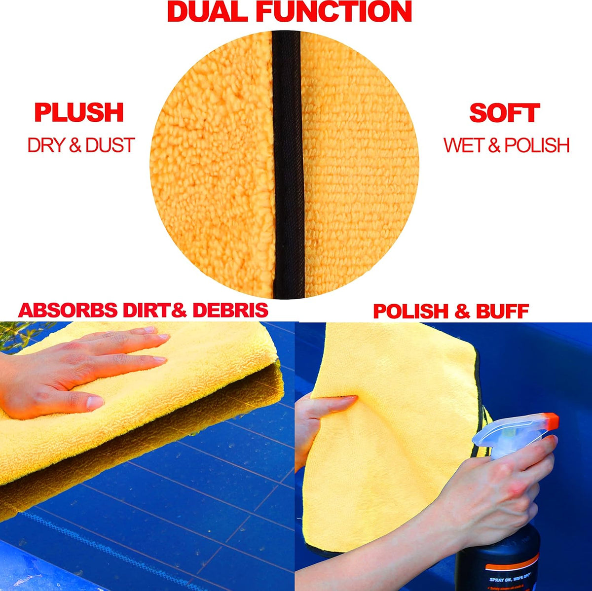 Simple Houseware Professional Grade Microfiber Towels for Car, 16" x 24"