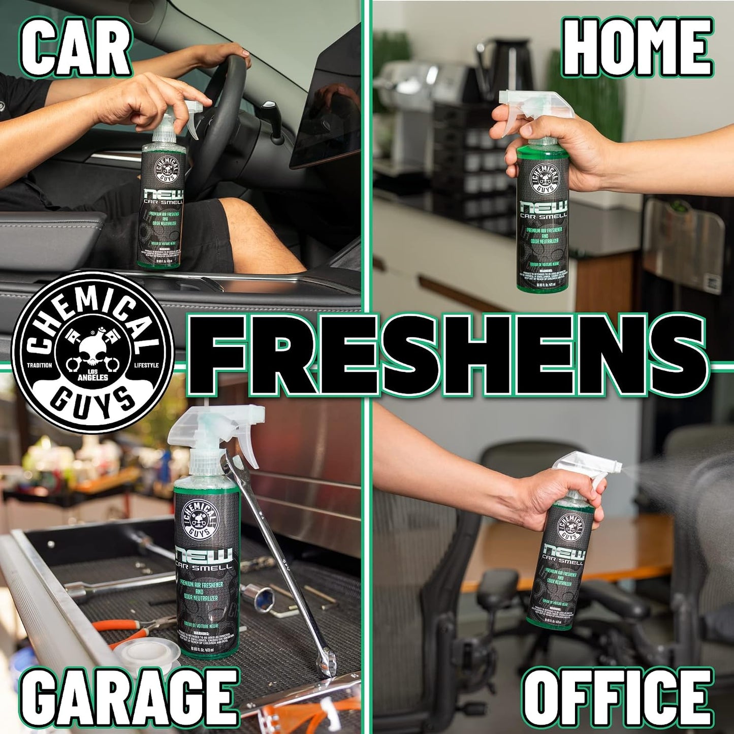 Chemical Guys, New Car Smell Air Freshener & Odor Neutralizer Spray, 16 oz | Refreshes interiors with a new car scent while neutralizing odors, adjustable spray strength for any vehicle
