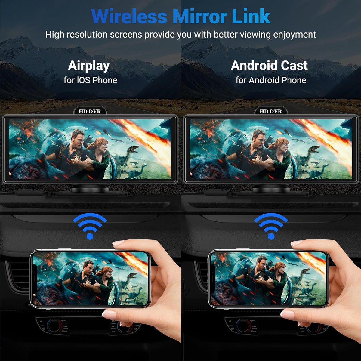 10.26" Wireless Apple Carplay Screen for Car with 4K Dash Cam