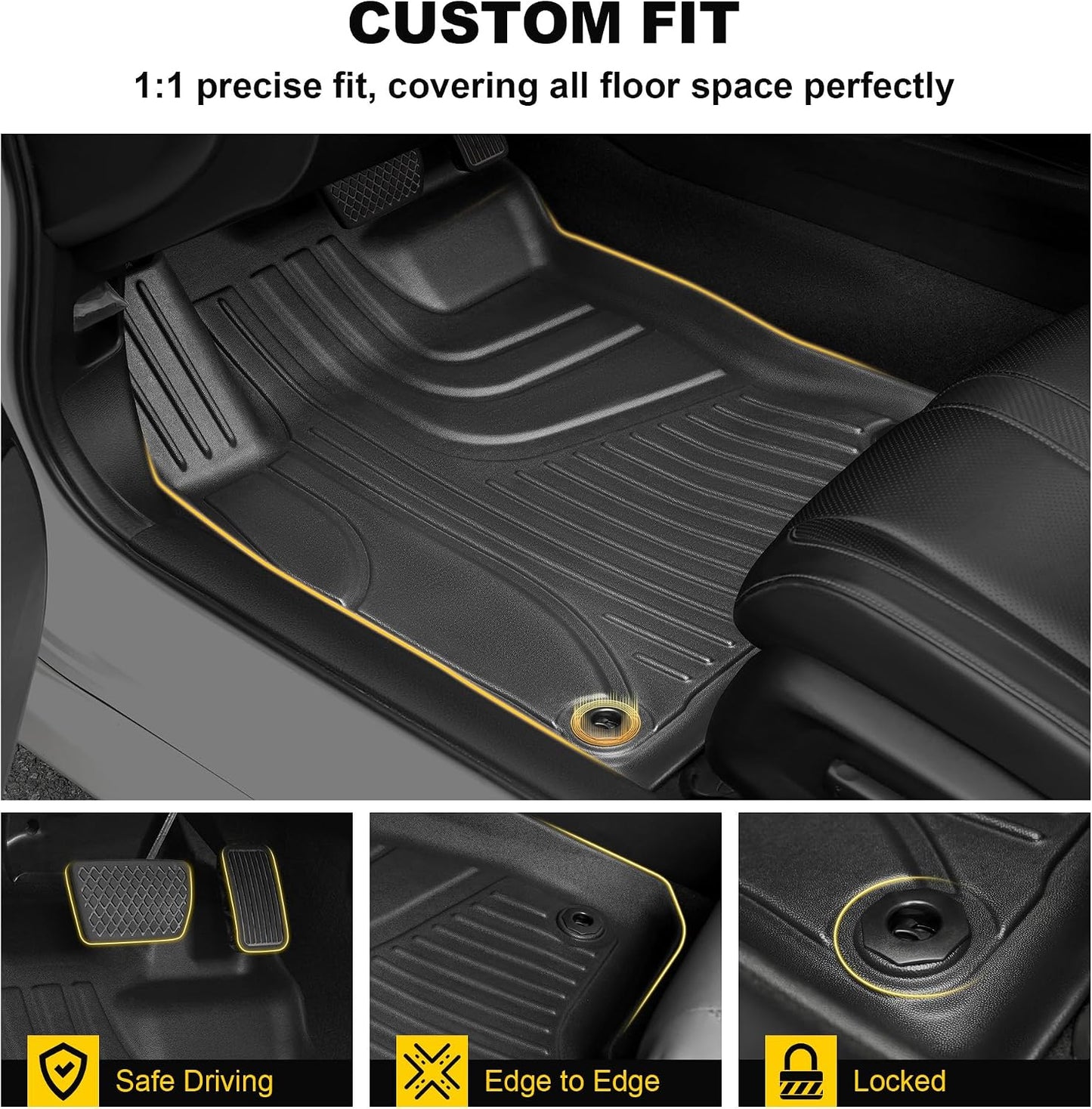 Floor Mats for 2012-2016 Honda CR-V EX & LX & SE (NOT Fit EX-L & Touring) | All Weather Protection TPE Floor Liner,1st & 2nd Row, Black
