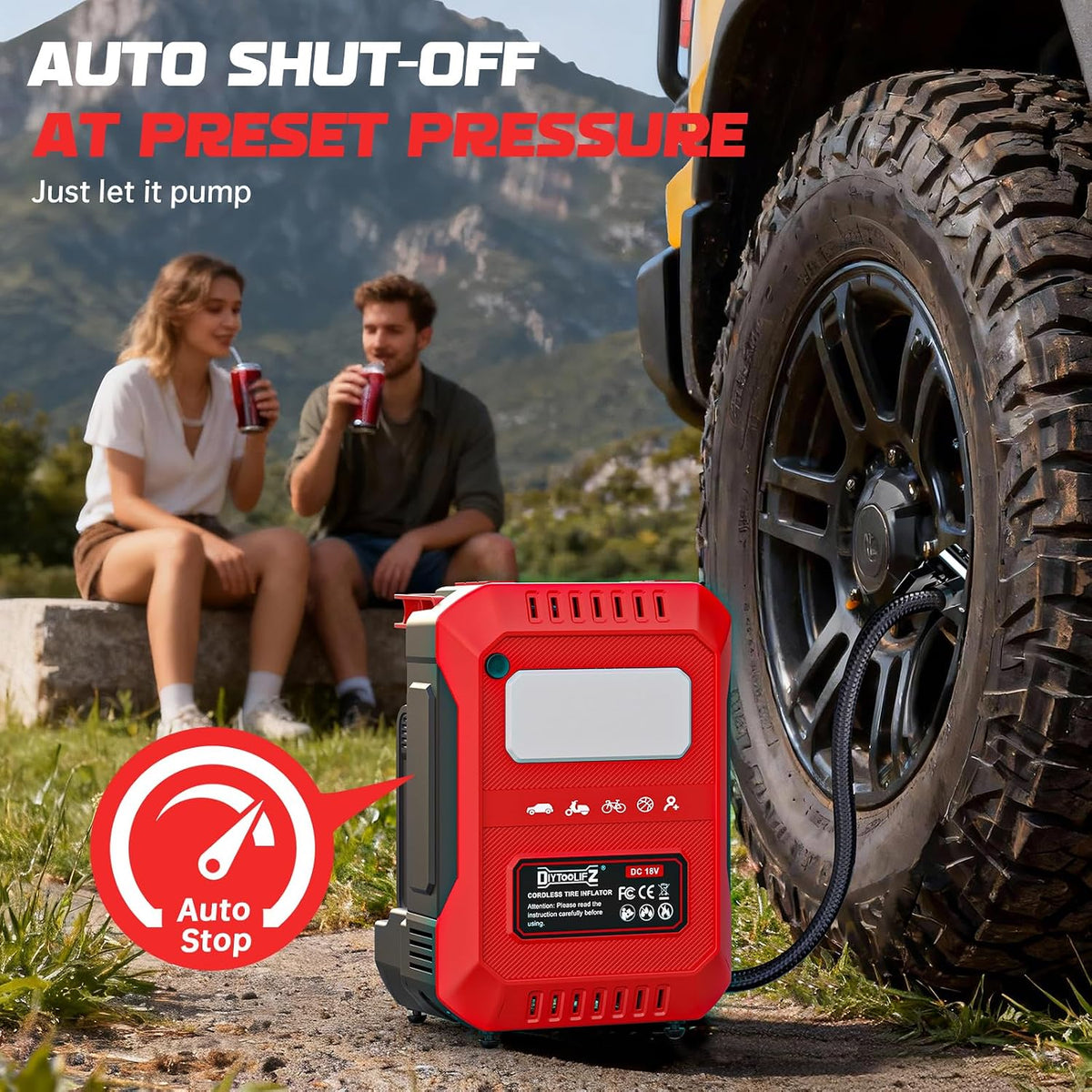 DIYtoolifz Tire Inflator Cordless Air Compressor Compatible with Milwaukee 18V Battery, 160PSI Air Pump with LCD Digital Screen, Auto Shut-Off, 5X Faster Inflation &Deflation for Car, Motor(Tool Only）