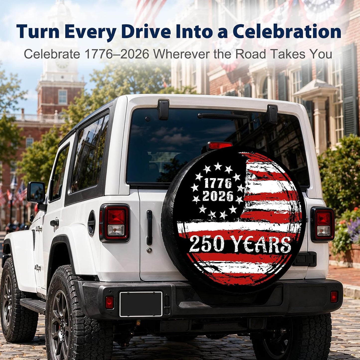 American Flag Spare Tire Cover 1776-2026 250 Years Vintage Patriotic Design, Weatherproof Dust-Proof Sun Protection Wheel Cover for Truck SUV RV Camper Trailer Outdoor Accessories