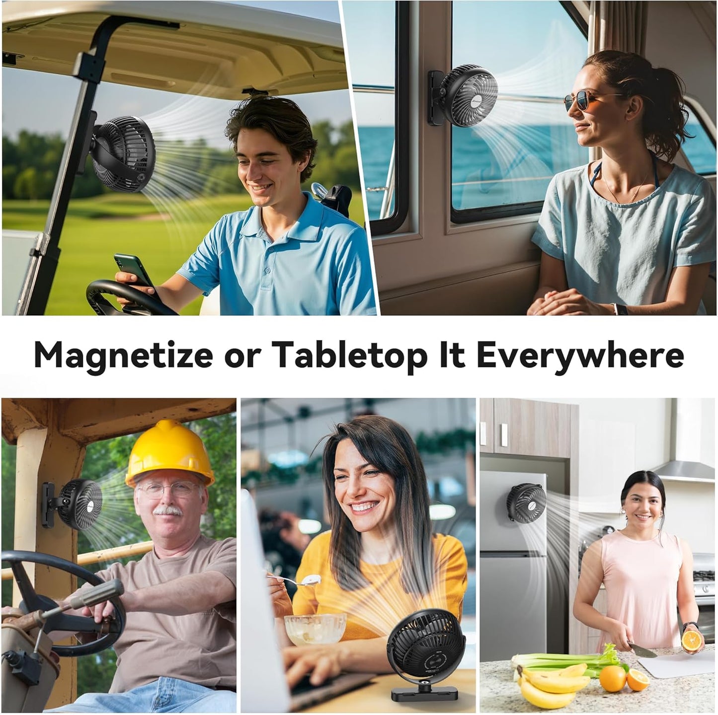 AMACOOL Golf Cart Cruise Fan for Travel, Magnetic Fan Fits EZGO Club Car Yamaha, Birthday Gifts for Golfer Men Dad Father, 5000mAh Battery Rechargeable, Golf Cart Cruise Essential Accessories-2PCS