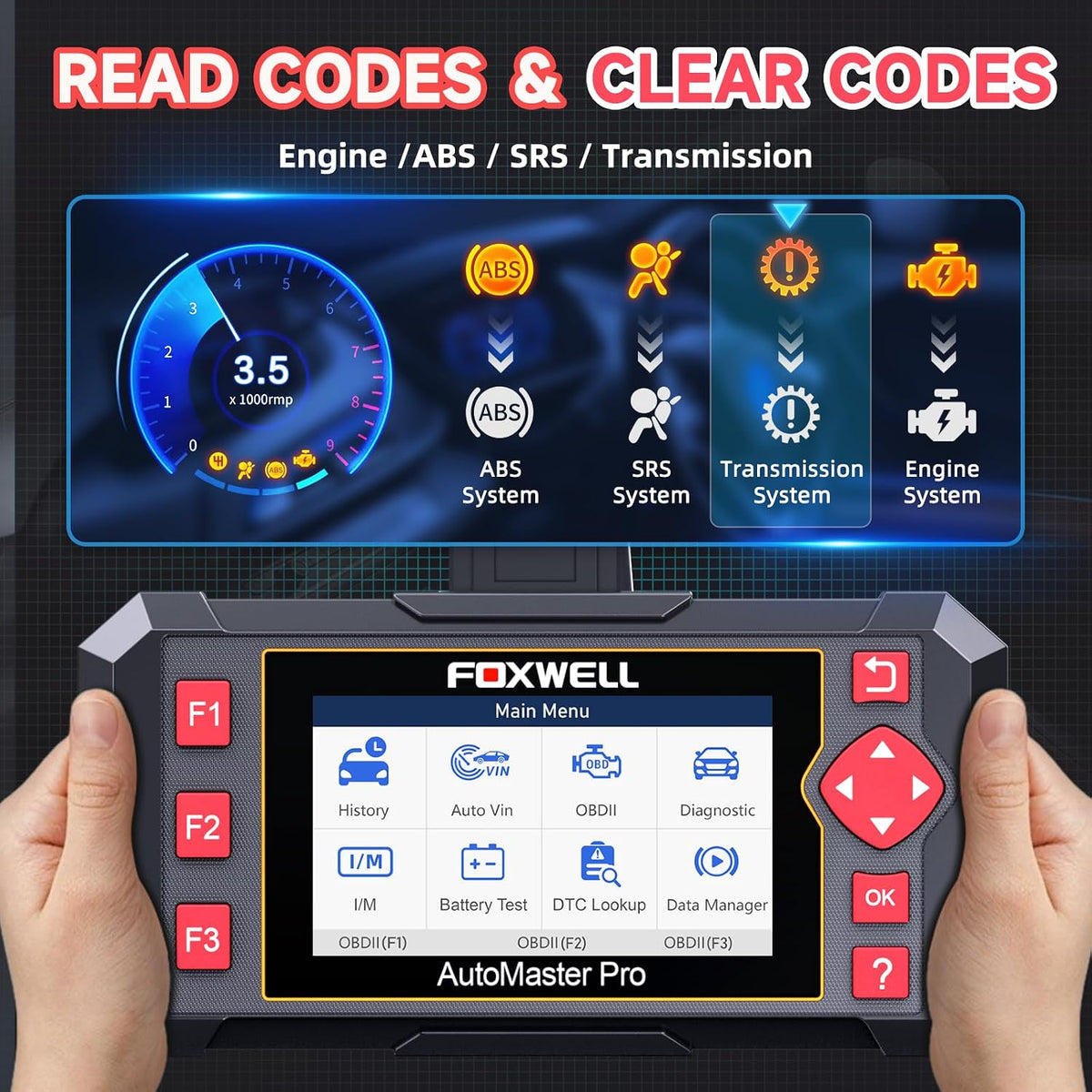 FOXWELL OBD2 Scanner Diagnostic Tool NT604, ABS/SRS/Transmission/Check Engine Code Reader for Cars and Trucks, 2026 diagnostic scanner for all vehicles, EN/ES Ver., Lifetime Update, Live Data, AutoVIN