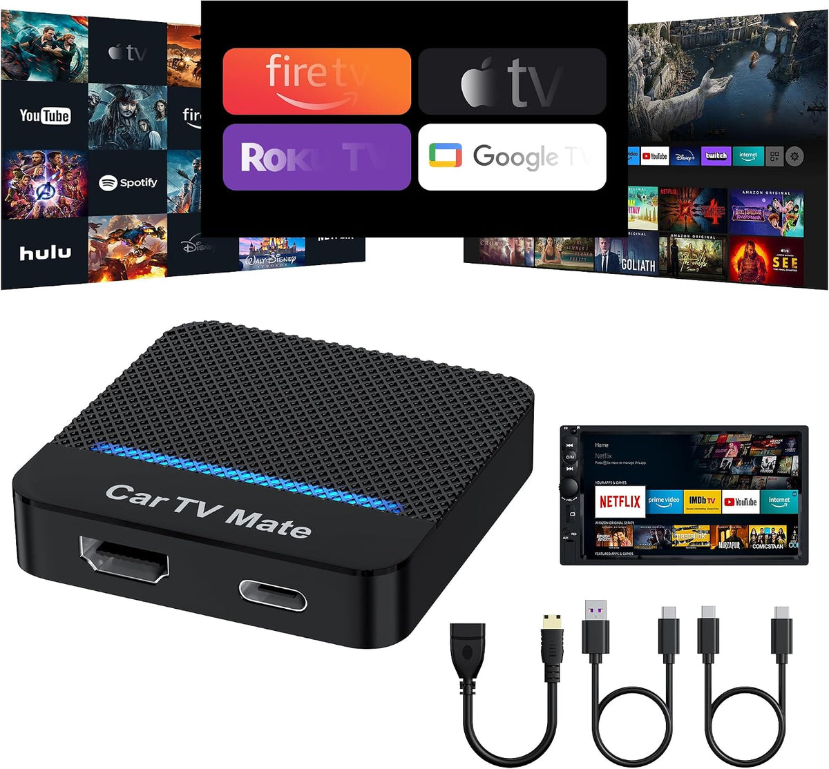 Car TV Mate Pro, Wireless CarPlay & HDMI Adapter, Compatible with Fire TV Stick, iPhone, Screen Throwers, Car Video Box Compatible with Factory Wired CarPlay Vehicles from 2016 & iOS 10+ i Phone