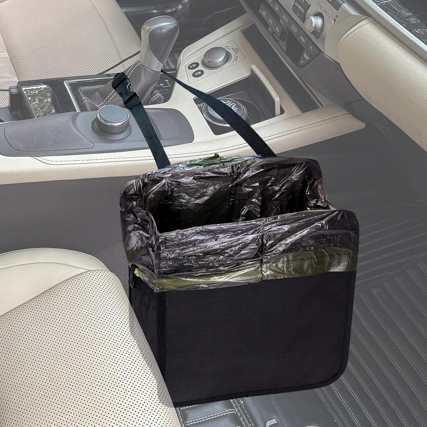 Ginsco 3 Gallons Open-Top Car Trash Can, Large Capacity Hanging Car Trash Bag with Water-Proof PEVA Liner, Stand Car Trash Bag Foldable Car Storage Bag for Cars SUV Truck (Light Gray)