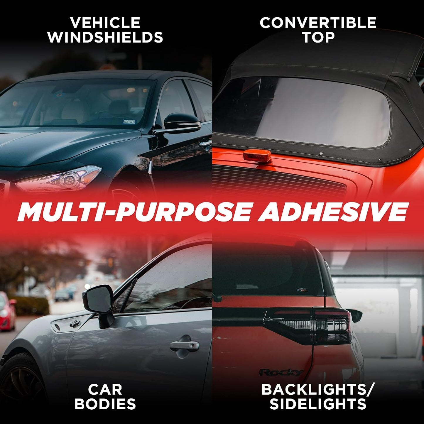 Urethane Windshield Adhesive - Quick Curing & Weather Resistant Auto Glass Adhesive, Vertical & Overhead Application, Windshield Repair Kit with Gloves, Applicator Tip & Cartridge - 310ml Black