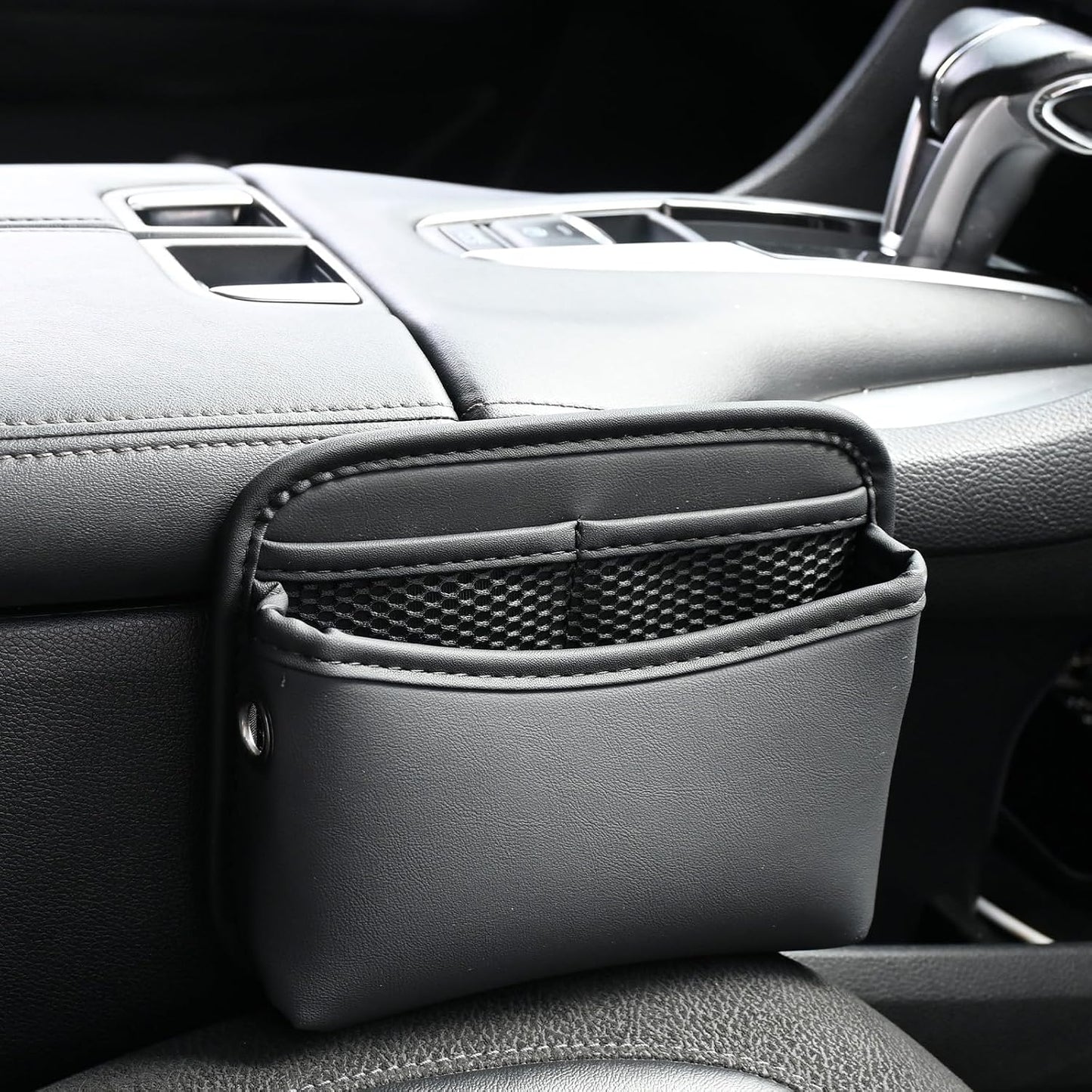 Car Side Phone Pocket Organizer, PU Leather Car Console Organizer Pocket, Multifunctional Console Side Organizer Bag Suitable for Storing Mobile Phones Keys and Wallets