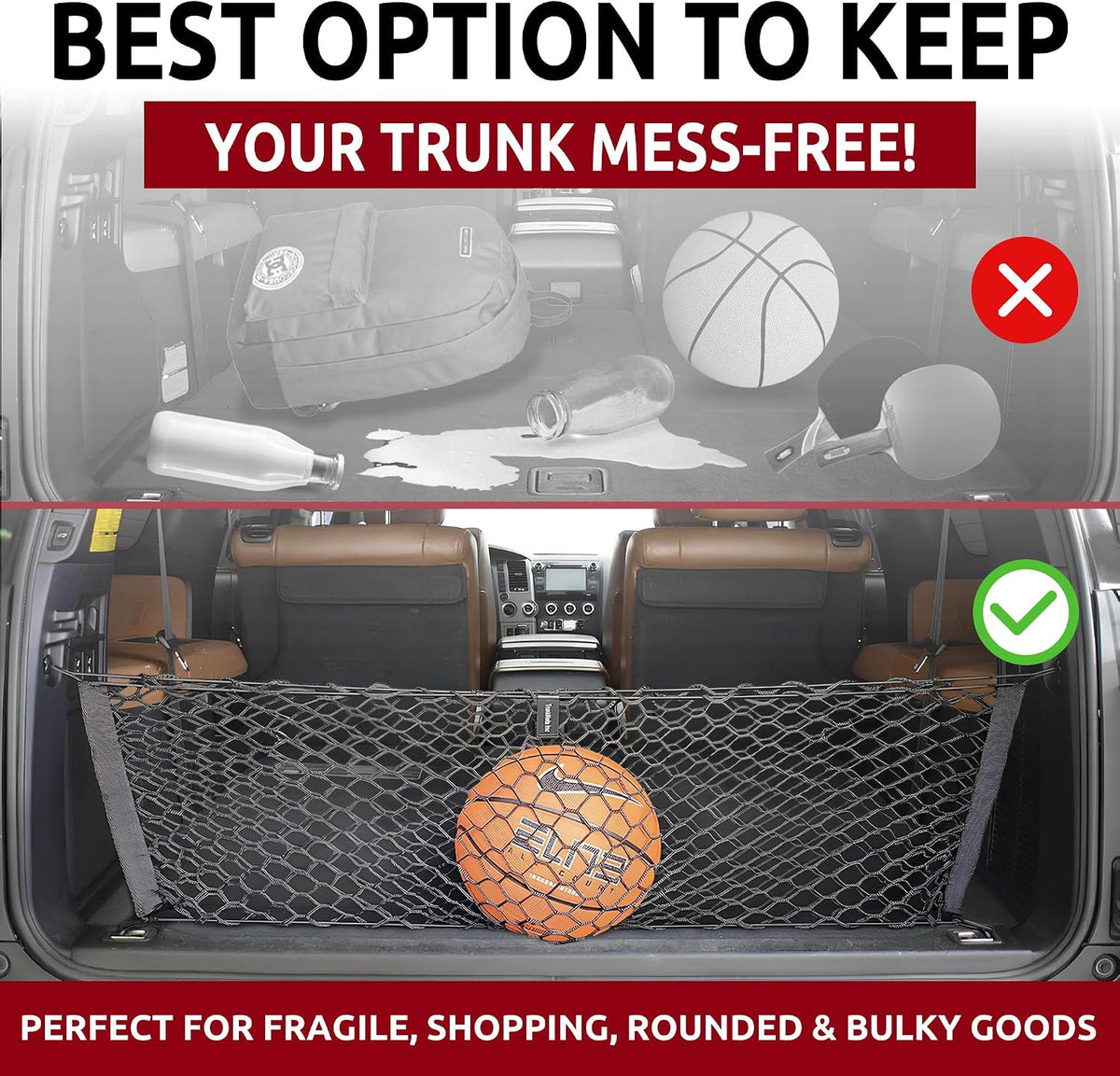 Envelope Style Automotive Elastic Trunk Mesh Cargo Net for Toyota Sequoia 2008-2026 - Premium Trunk Organizer and Storage - Luggage Net for SUV - Best Car Organizer for Toyota Sequoia