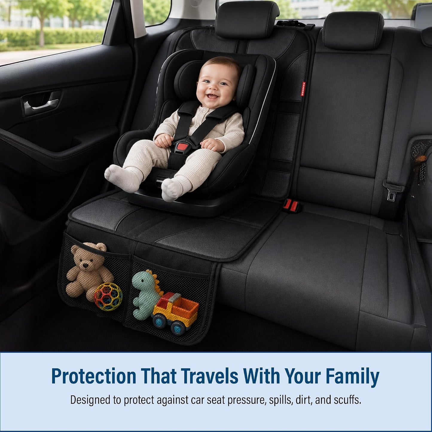 Autobase Car Seat Protector for Child Car Seat | Largest and Thickest Waterproof Backseat Protector for Kids and Pets | Heavy-Duty Non-Slip Rubber Padded Backing (Black, XL – 1 Pack)