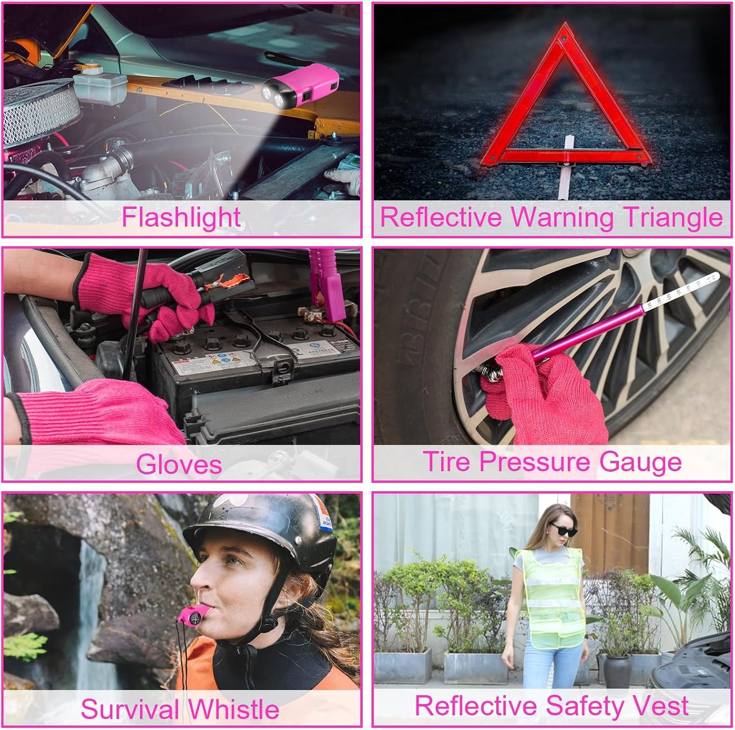 CALBEAU Roadside Emergency Car Kit for Vehicles, Pink Emergency Roadside Assistance kit with Car First Aid Kit, Thoughtful Car Emergency Kit for Women, Men, New Drivers and Adventurers Gifts