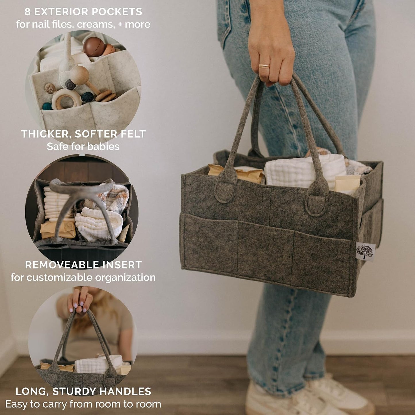 Parker Baby Co. Diaper Caddy - Nursery Storage Bin and Car Organizer for Diapers and Baby Wipes - Charcoal, Large