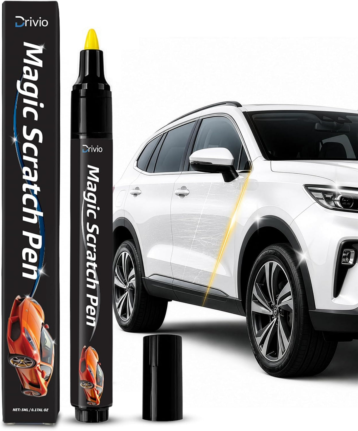 Drivio Car Scratch Remover Pen for Light Scuffs, Swirls & Paint Transfer