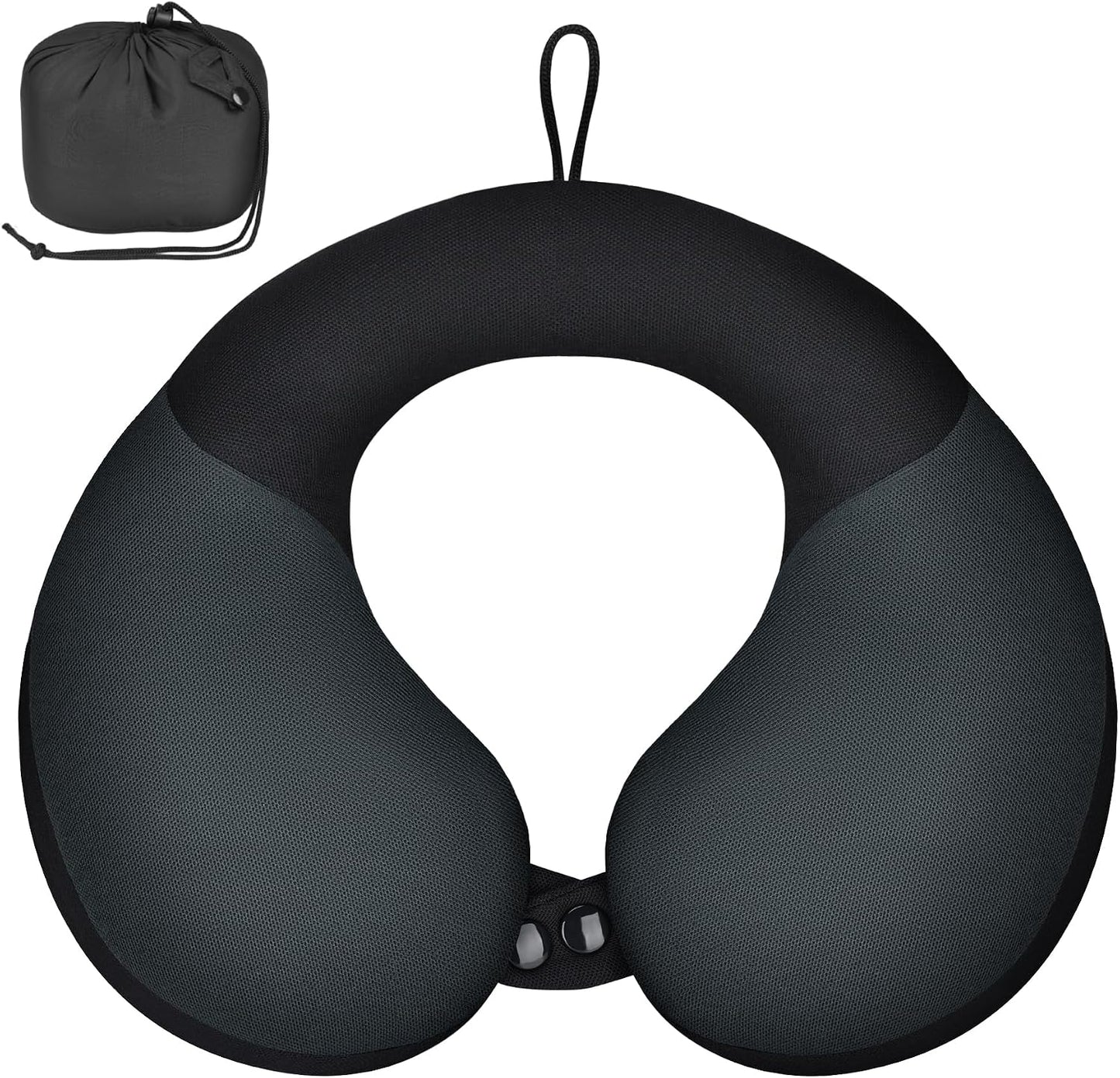 COOLBEBE Kids Travel Neck Pillow for Airplane & Car, Soft Breathable Fabric, Ergonomic Side Support for 3-12 Year Olds, Adjustable Snap Button, Travel Essential for Boys & Girls, Black & Grey