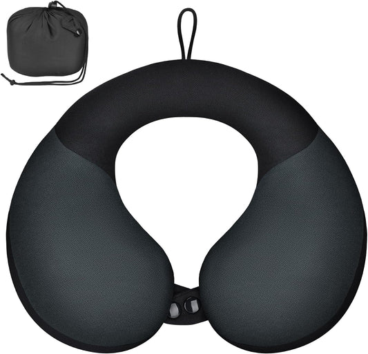 COOLBEBE Kids Travel Neck Pillow for Airplane & Car, Soft Breathable Fabric, Ergonomic Side Support for 3-12 Year Olds, Adjustable Snap Button, Travel Essential for Boys & Girls, Black & Grey