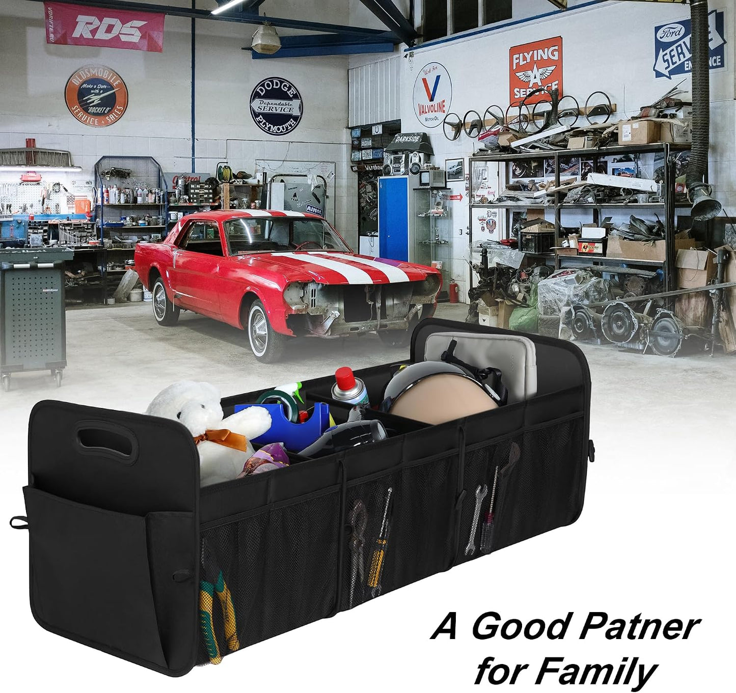 Femuar Large Capacity Trunk Organizer, Waterproof Car Accessory, Non-Slip, Foldable, Suitable for All Vehicles, Black