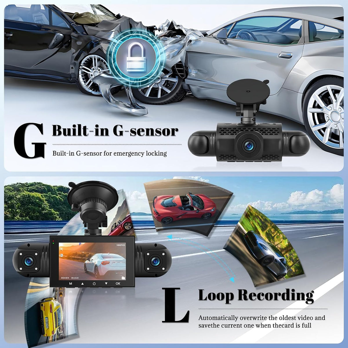 360 Degree View 4 Channel Dash Cam for Cars,Dash Cam Car Camera