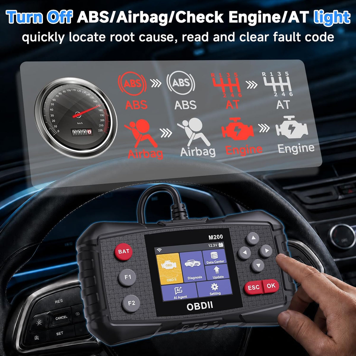 OBD2 Scanner with ABS and SRS Transmission, AI Diagnosis Quick Scan