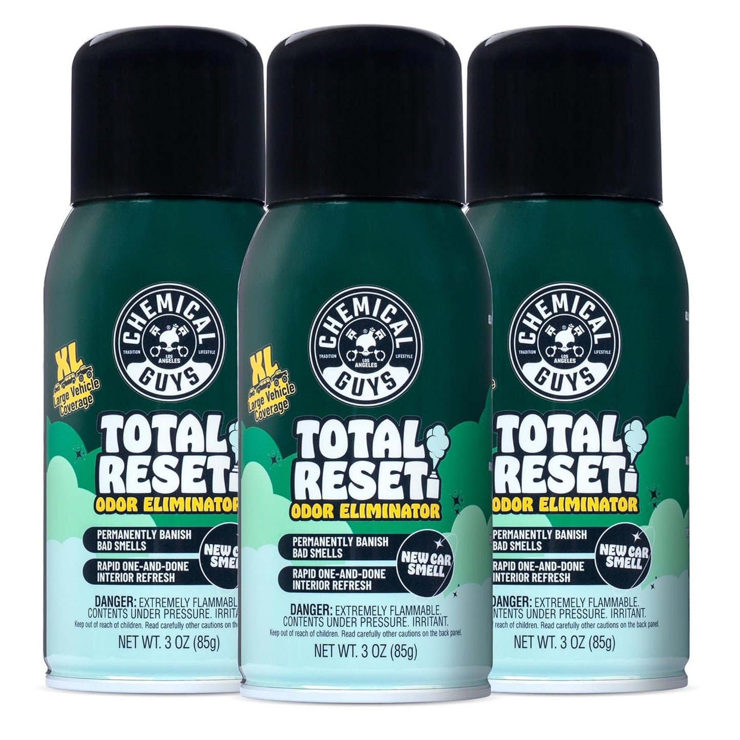 Chemical Guys New Car Smell Odor Eliminating Fogger 3 Pack | For smoke, pet, food, and gym odors in cars, trucks, and SUVs, 3 oz each, for smoke pet food and gym odors in any vehicle