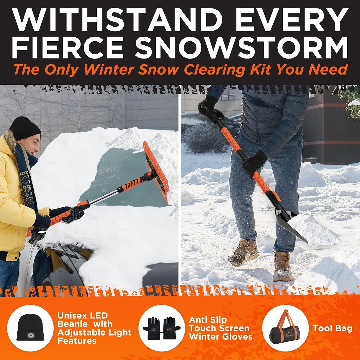 RoofPax 55" Ice Scrapers for Car Windshield and 270° Pivoting Non-Scratch Snow Brush Winter Car Kit with Snow Shovel Snow Brush for Cars and Snow Scraper with Extendable Snow Shovel for Car