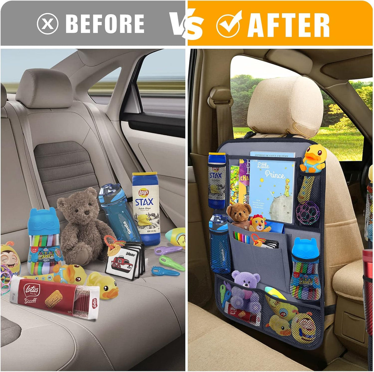 Backseat Car Organizer w/ 10 Storage Pockets 11" Tablet Holder, 2 PCS Gray