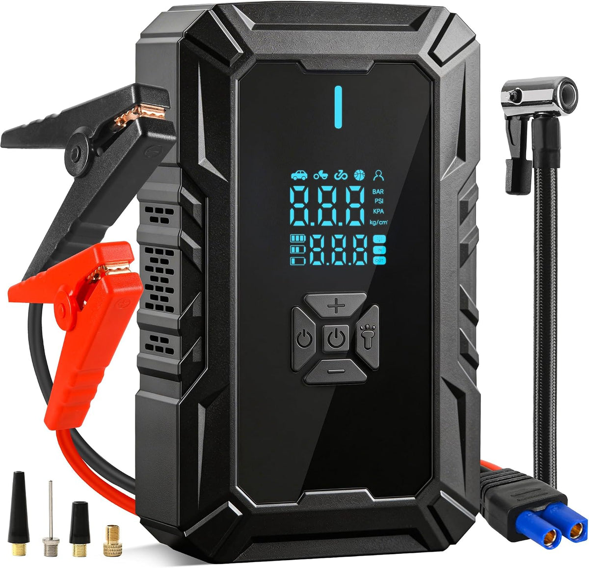 Car Battery Jump Starter with Air Compressor, Portable Jump Pack Fit for 1.5L-9L Gas & Diesel Vehicles (All 12V Batteries Car), Fast Tire Inflation Car Battery Booster Ideal for Men