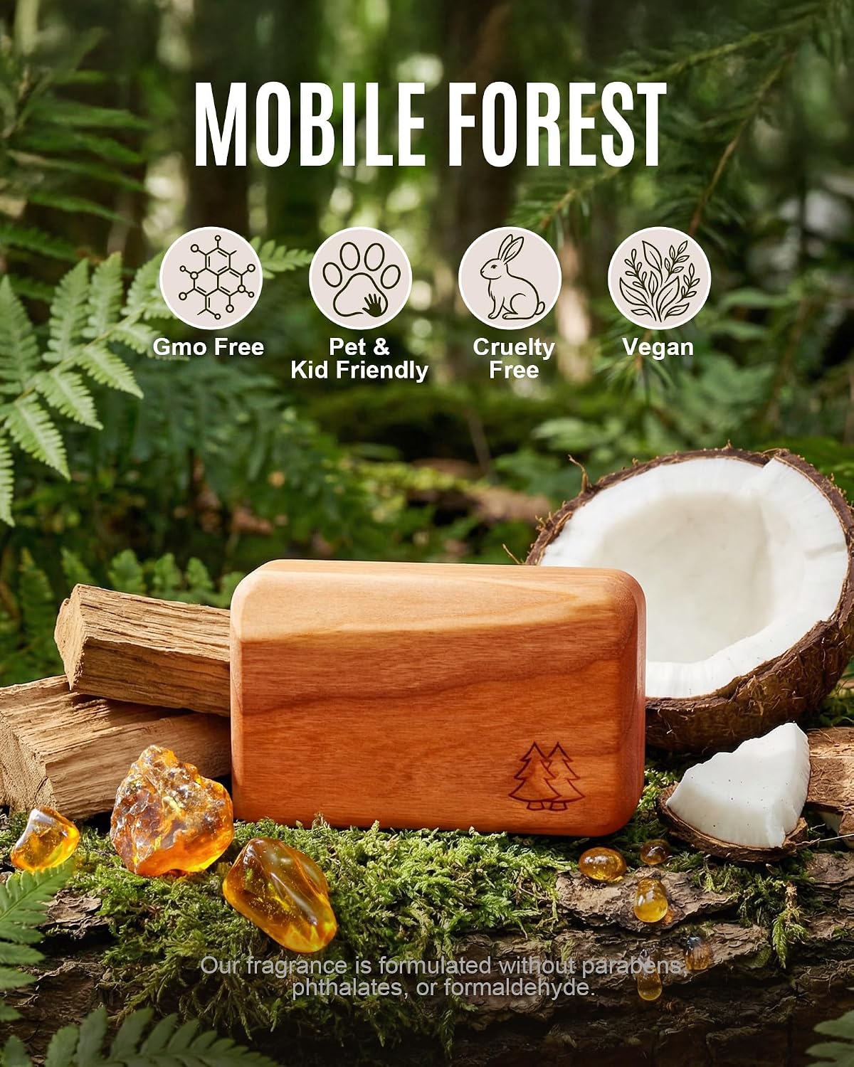 Natural Wooden Car Air Freshener for Visor Clip- Natural Teak/Cabana/Amber Scents, Long-Lasting Odor Eliminator with Metal Clip, 3 Refillable Wood Chips for Cars/Trucks/SUVs