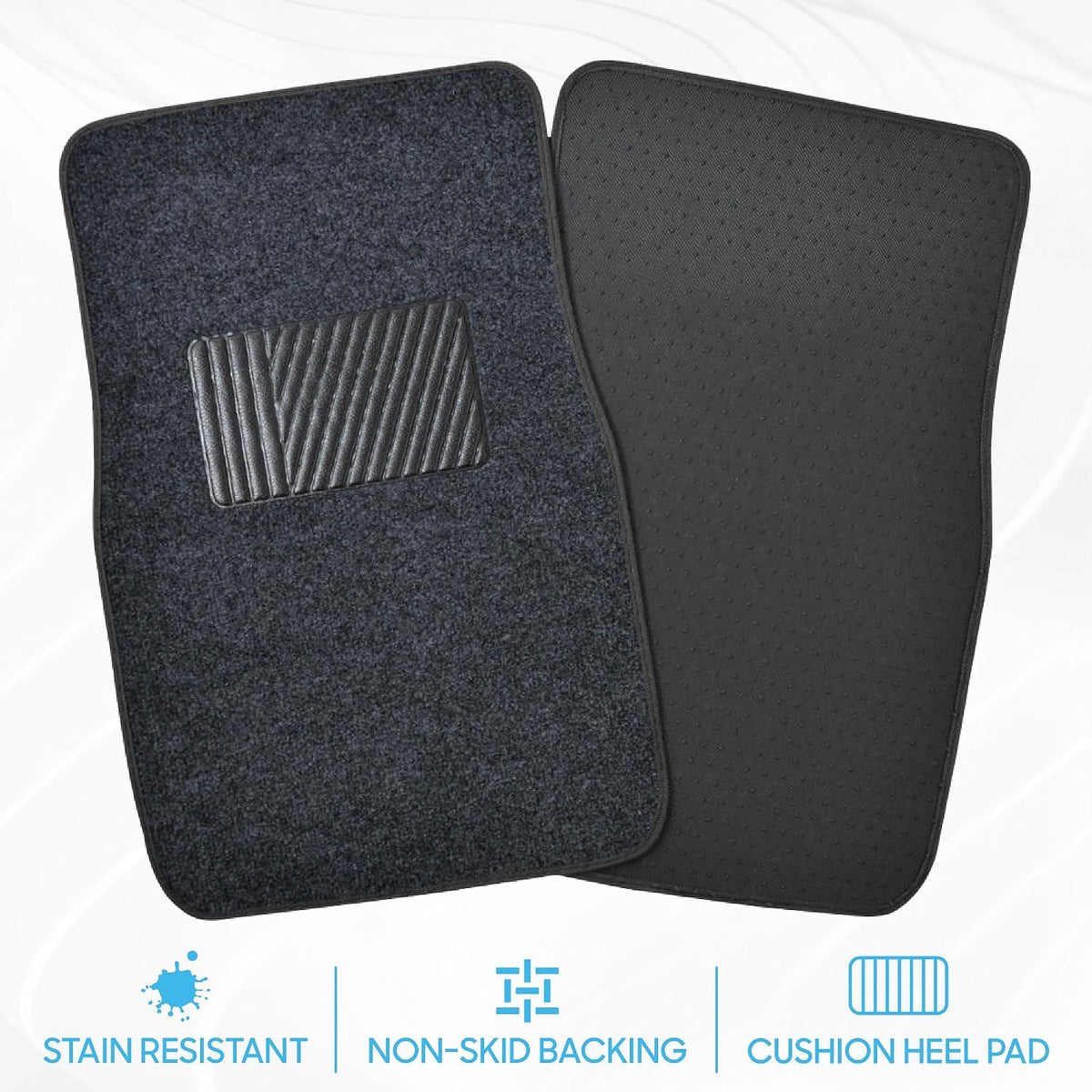 BDK Classic Carpet Floor Mats for Car & Auto - Universal Fit -Front & Rear with Heelpad (Dark Gray)