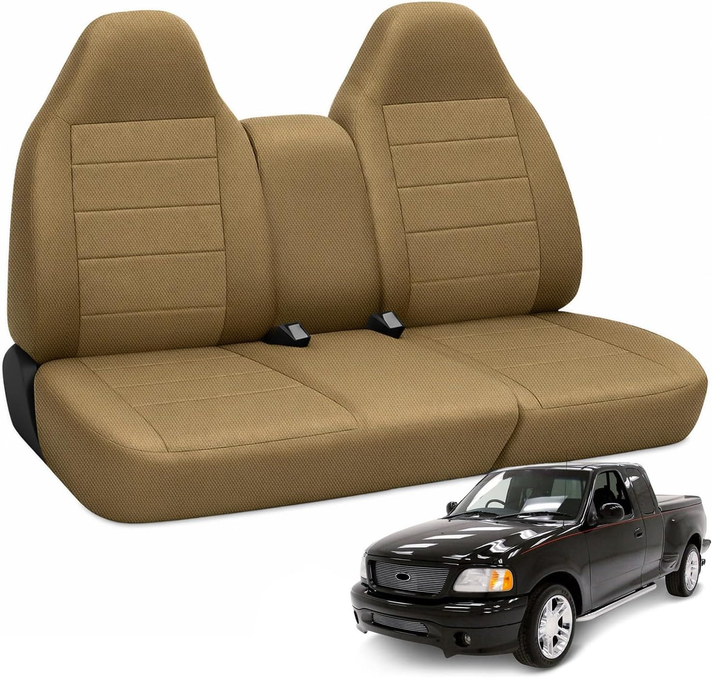 Front Truck Seat Covers for 1997-2000 Ford F-150 | 40/60 Split Bench with Opening Center Console, Not with Airbags Next to The Headrest, Black&Gray