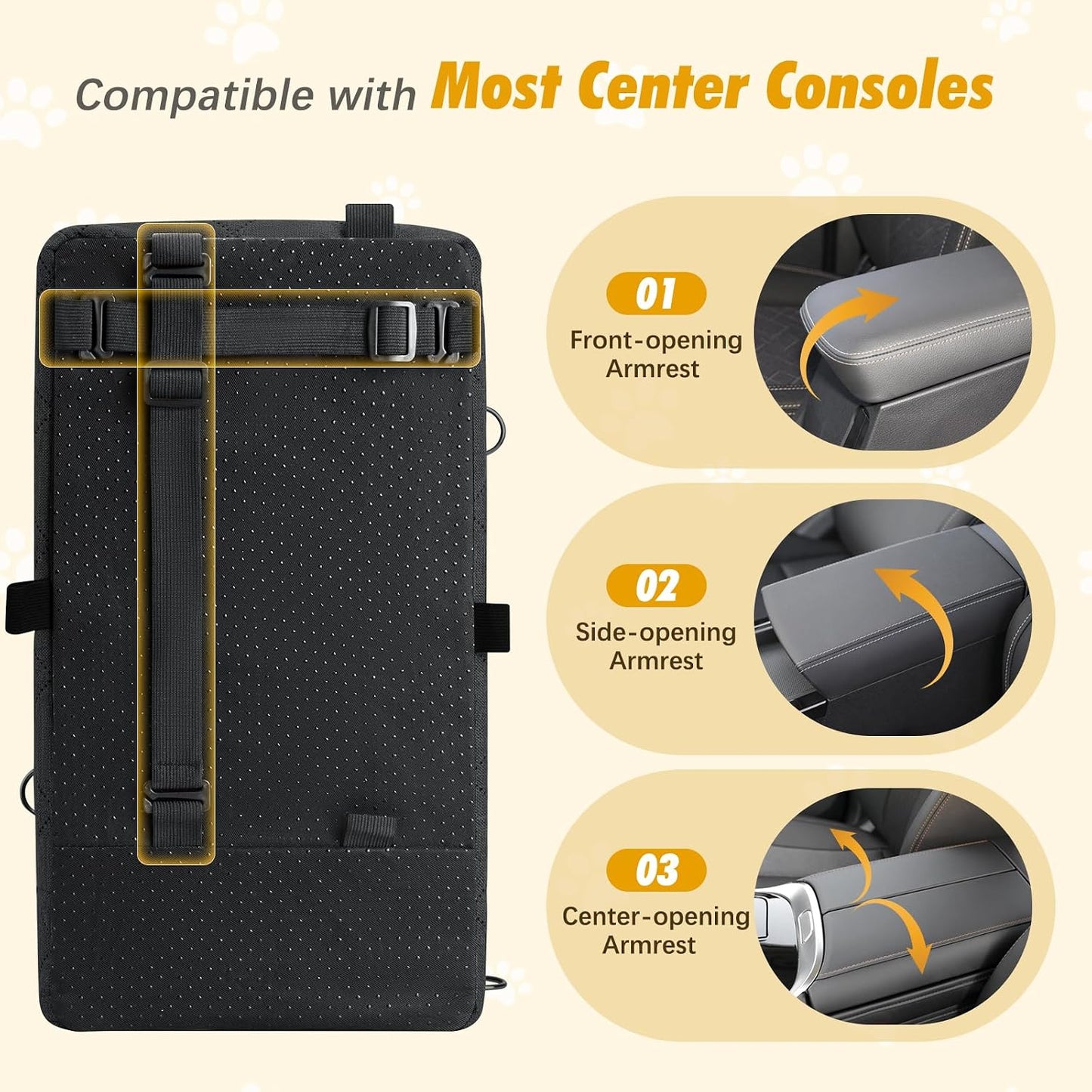 Center Console Dog Car Seat,Dog Car Seats for Small Dogs with Non-Slip and Strong Support,Anti-Collapse Portable Pet Bed for Puppies with Soft Cushion Safety Belt, Small Dogs, Cats Under 12 LBS, Black