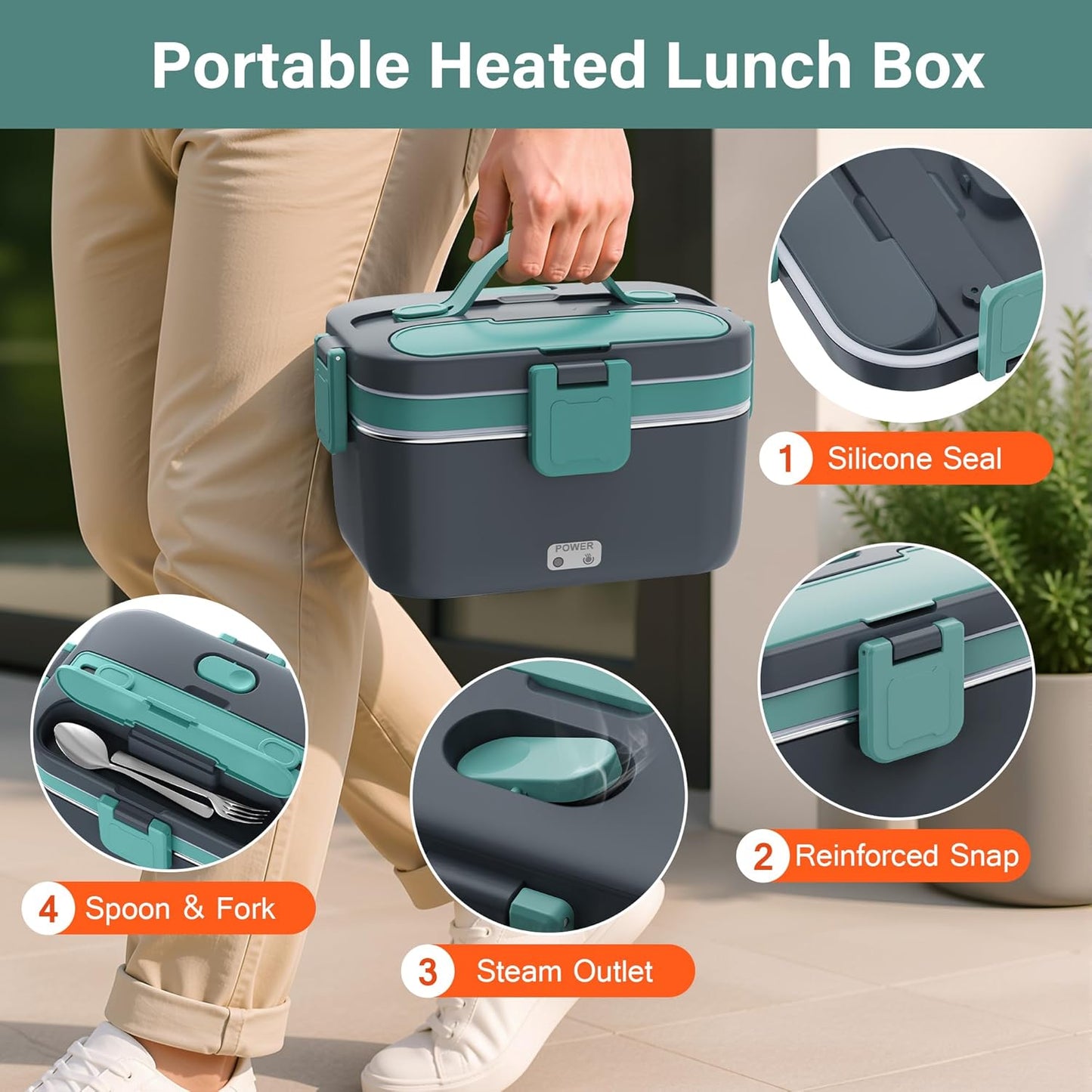 2.8L Electric Heated Lunch Box - 100W Portable Food Warmer for Adults, Leak-Proof & Dishwasher-Safe, Ideal for Car, Truck, Travel, Work, Gift for Men & Women