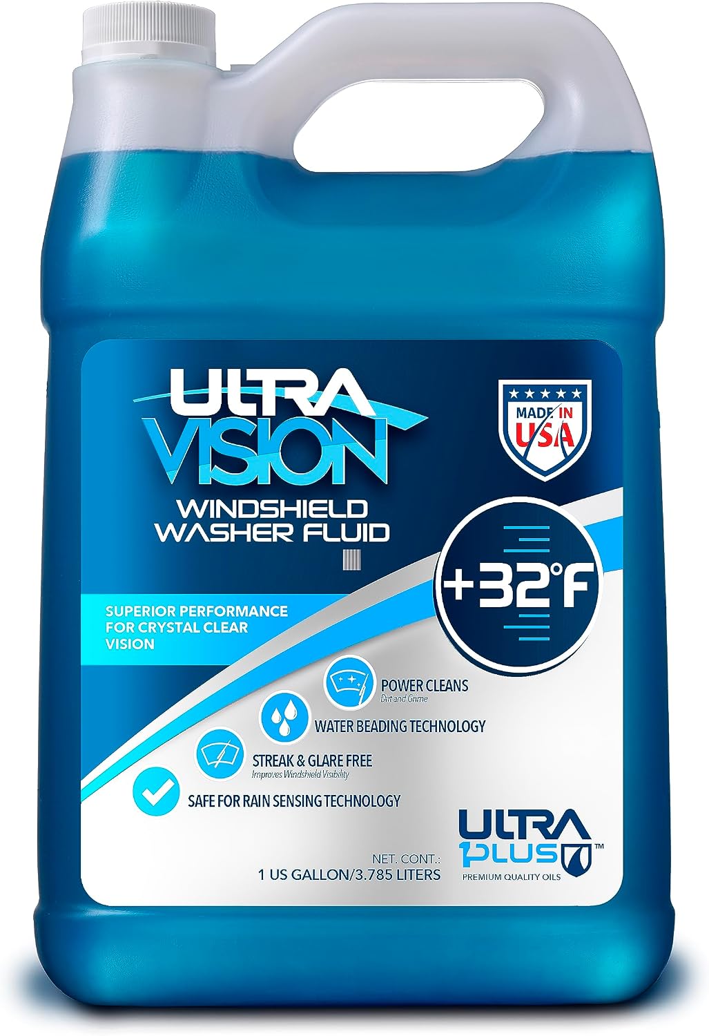 UltraVision Windshield Washer Fluid, Ready-to-Use Pre-Mixed Formula, Streak-Free Cleaning for Crystal-Clear Visibility, All-Weather Performance, +32°F, 1 Gallon