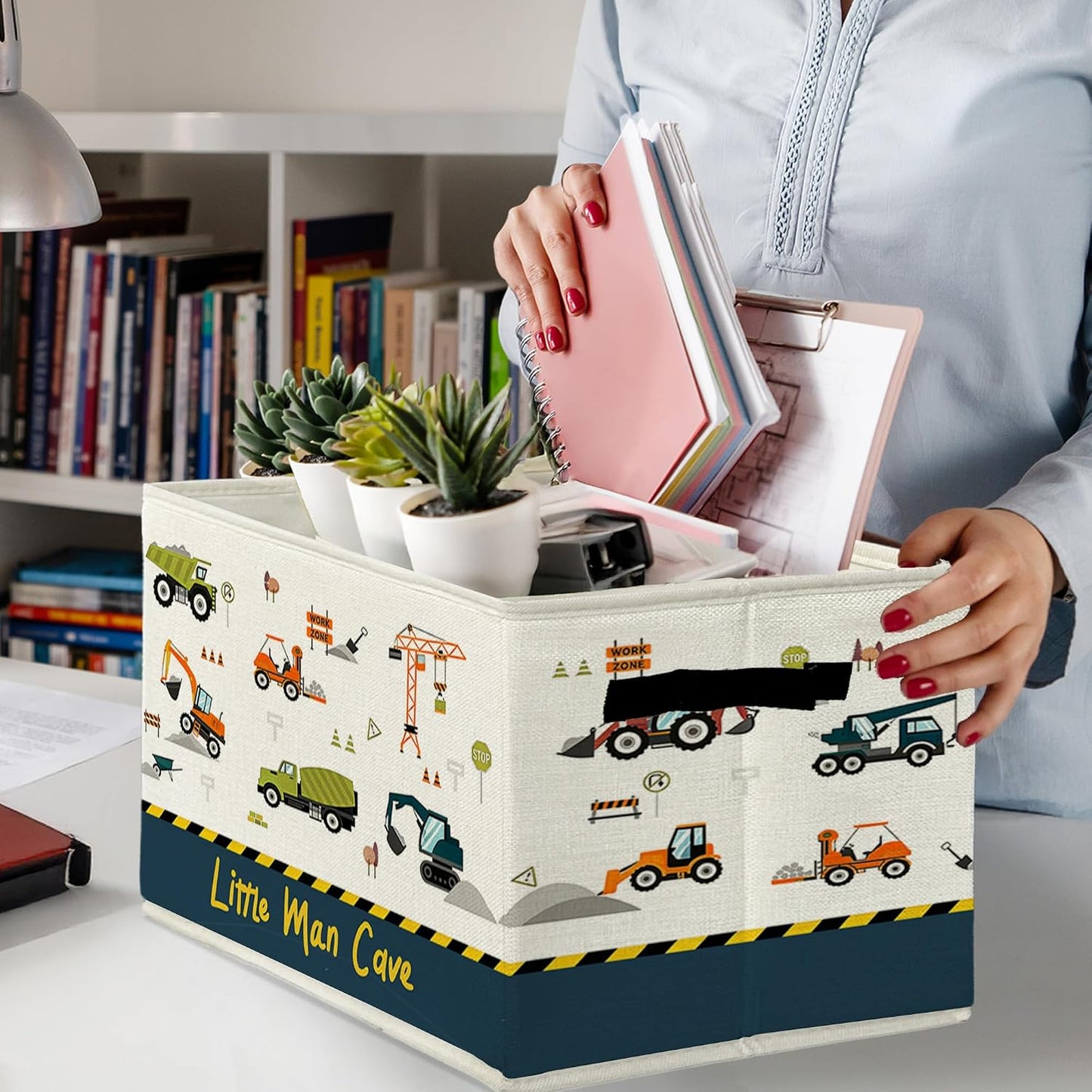 Truck Car Nursery Storage Bins & Boxes with Handles, Kids Room Foldable Basket for Organizing, Little Man Cave Vehicle Collapsible Storage Basket for Boys Bedroom Bathroom Clothes Toys Books