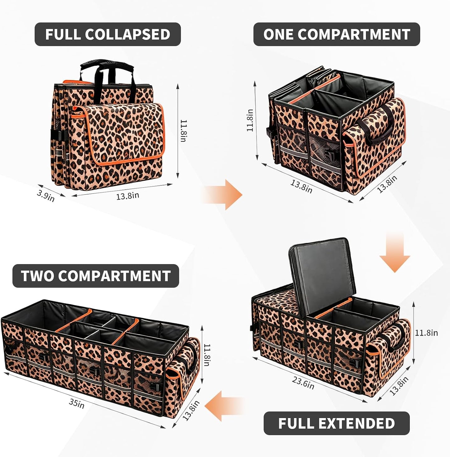 GDNasist Car Trunk Organizer and Storage with Lid & Removable Cooler Bag, Car Accessories 6 Removable Dividers for Custom Space, Collapsible Trunk Organizers Interior for SUV & Sedan, Large