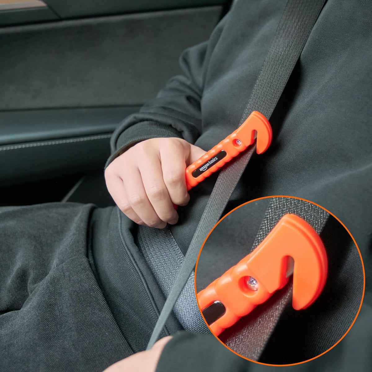 Amazon Basics Emergency Escape Tool, Window Breaker and Seatbelt Cutter, Car Safety Hammer with Protective Bracket, Bright Orange, 4 Pack, SW-835