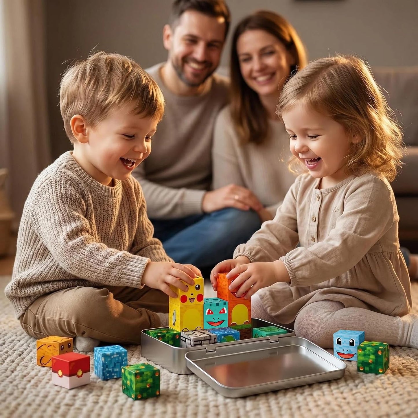 Mini Magnetic Blocks Pet Travel Toys, 35 PCS Magnetic Building Cubes with Metal Storage Case for Kids Ages 3-8, STEM Montessori Construction Toys for Toddlers, Airplane & Car Ride Essentials