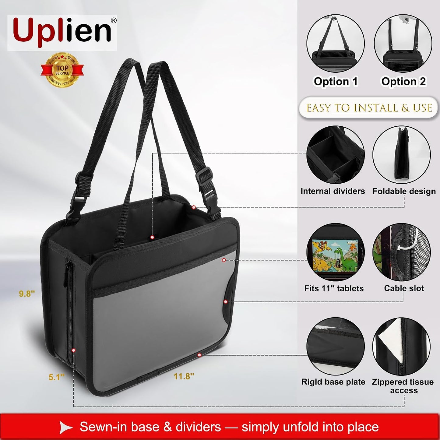 Car Organizer Bag for Back Seat Front Seat or Between Seats Premium PU Leather Hanging Storage Caddy with Tablet Holder Tissue Box Cup Bottle Holders Mesh Pockets for Kids Adults