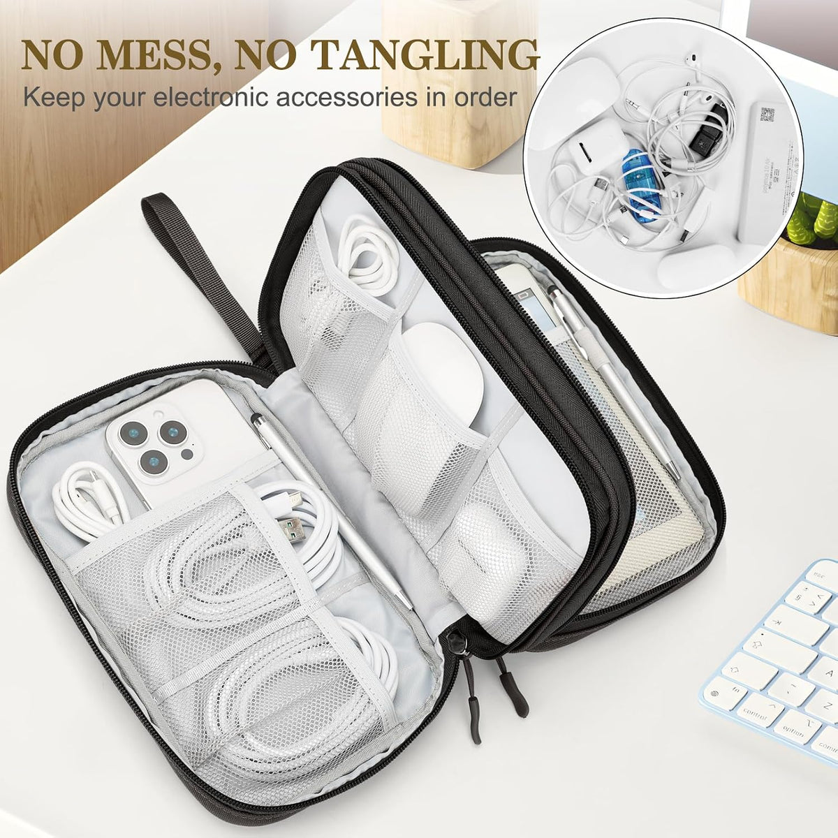 FYY Electronic Organizer, Travel Tech Pouch Bag, Large, Coffee