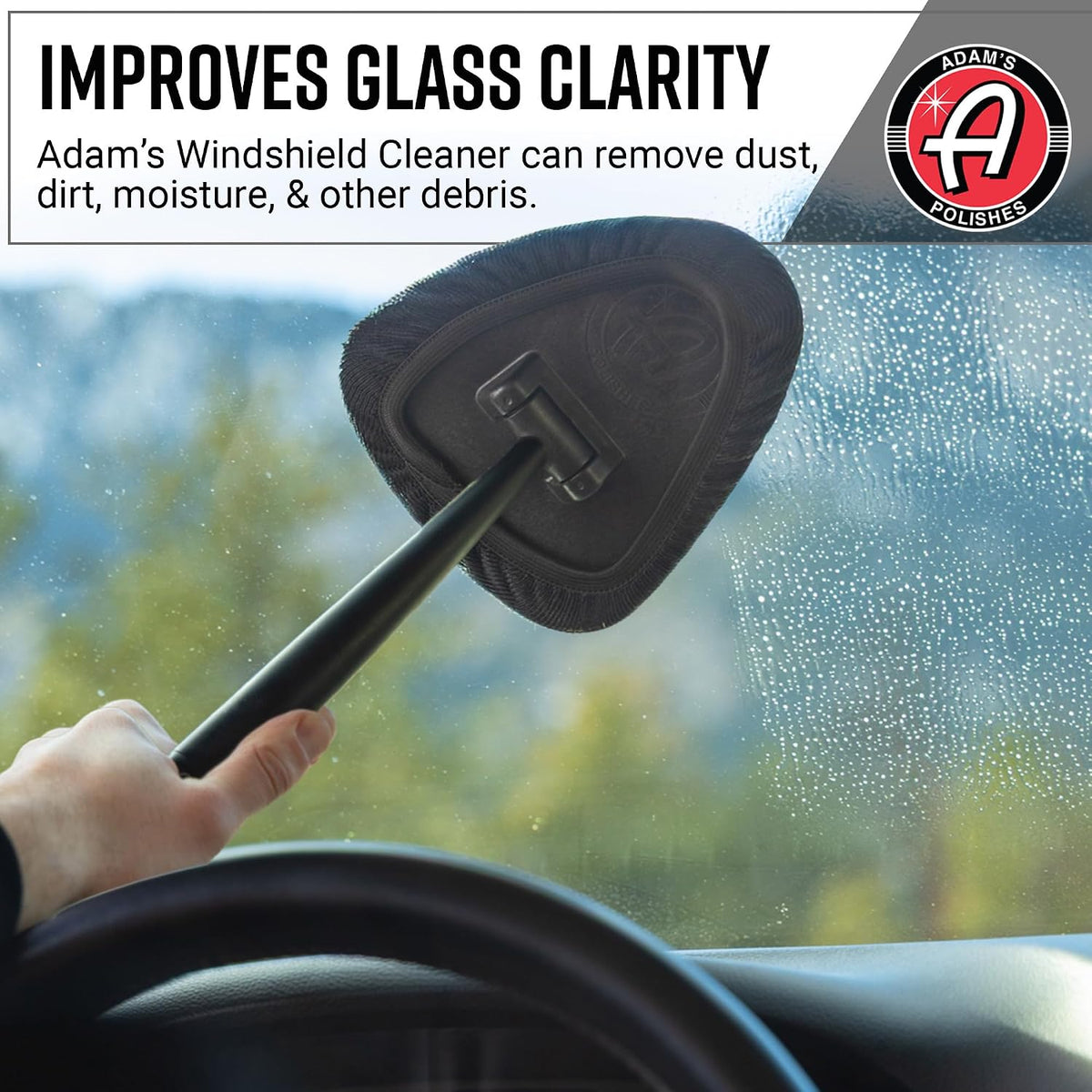 Adam's Polishes Windshield Cleaning Tool - Car Interior Window Glass Wand Accessory with 3 Microfiber Pads & Extendable Handle for Removing Dust, Moisture, Haze, Defrosting, Etc.